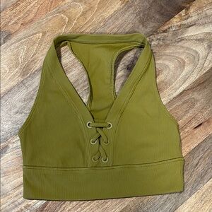 Olive Green Lace-Up Sports Bra